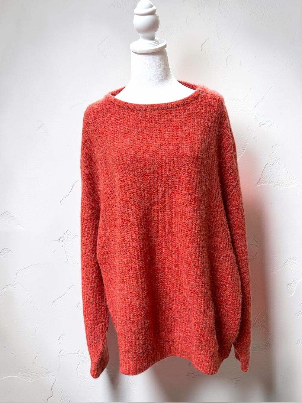 American Vintage East Oversized Alpaca Wool Blend Sweater Coral Red Pink XL